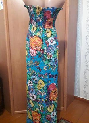 Квітковий довгий сукня сарафан резинка бюстьє. максі сарафан в квіти3 фото