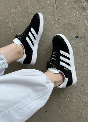 Женские кроссовки adidas gazelle black white адидас газели2 фото