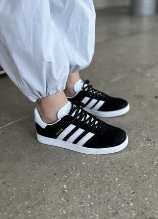 Женские кроссовки adidas gazelle black white адидас газели3 фото