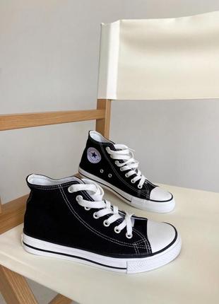 Кеди в стилі бренду чорні кросівки конверс5 фото