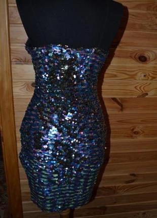 Стильное синее разноцветное платье металлик из пайеток на молнии s-m5 фото