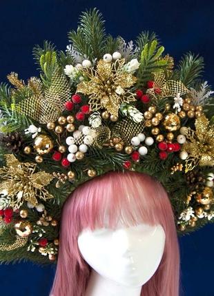 Розкішна корона-кокошник різдво, новий рік, для фотосесій, свята+подарунок1 фото
