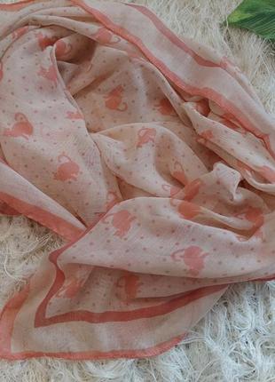 Тонкий персиковый шарф, шаль, платок, палантин с котами1 фото