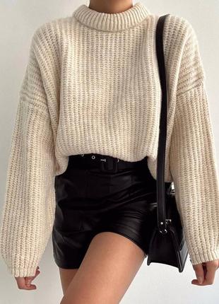Світер джемпер батник стильний тренд в’язаний плотний оверсайз базовий бежевий мокко коричневий білий чорний сірий меланж