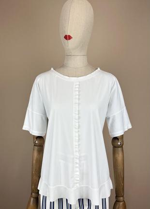 Marc cain блуза футболка кофта базовая белая рюши баска белая4 фото