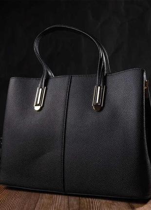 Стильна сумка для ділової жінки з натуральної шкіри vintage чорна2 фото