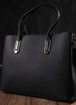 Стильна сумка для ділової жінки з натуральної шкіри vintage чорна