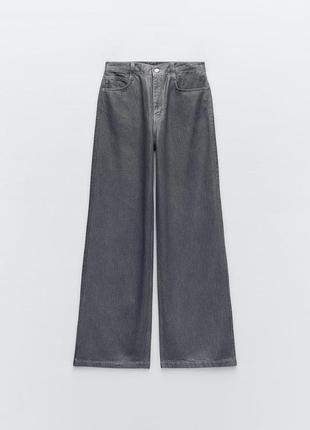 Прямые металлизированные серые джинсы zara new