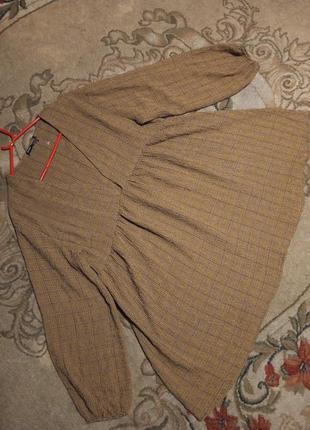 Стрейч блузка-туника в клеточку,с пышным рукавом,бохо,pull&bear,морокко6 фото