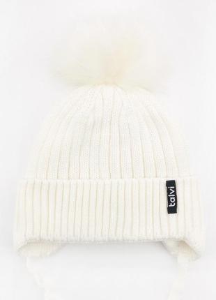 Зимняя вязаная шапочка на завязках с бубоном, шапка на зиму с помпоном, зимняя теплая шапка с завязками7 фото