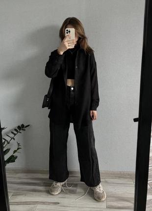 Сорочка чорна рубашка жіноча довга shein базова шейн shein1 фото