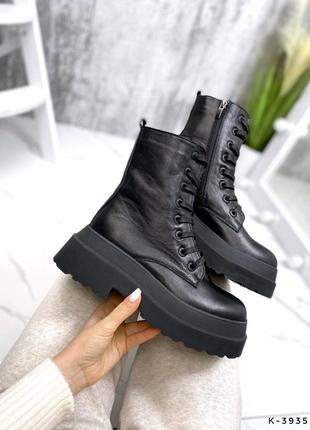 Натуральные кожаные черные демисезонные и зимние ботинки на высокой подошве5 фото