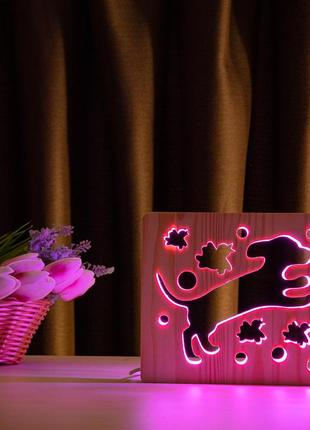 Светильник ночник arteco light из дерева led "собака и птички" с пультом и регулировкой цвета, rgb5 фото