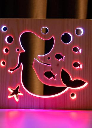 Светильник ночник arteco light из дерева led "русалочка" с пультом и регулировкой цвета, двойной rgb
