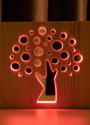Светильник ночник arteco light из дерева led "деревце" с пультом и регулировкой цвета, rgb