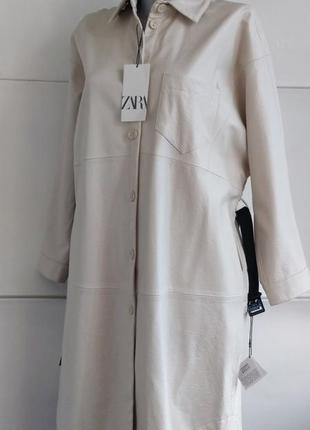 Куртка із штучної шкіри сорочкового фасона zara білого кольору4 фото