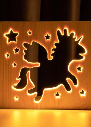 Світильник нічник з дерева led "чарівний єдиноріг" з пультом і регулюванням світла, колір теплий білий