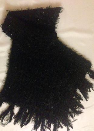 Пончо з горлом, светр - травичка з блискучою ниткою і пензликами3 фото