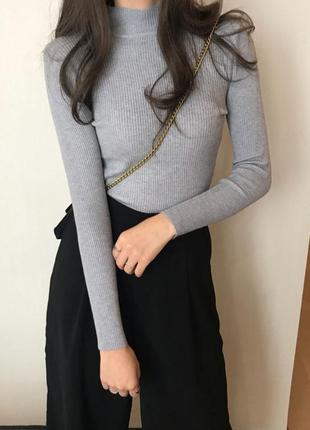 Гольф, водолазка, на осень, джемпер, свитер, обтягивающий, базовый, рубчик