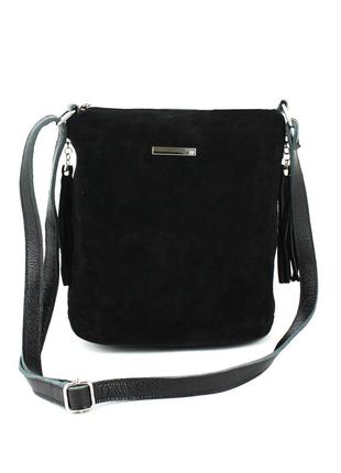Женская сумка-планшет из натуральной кожи с натуральной замшей borsacomoda 87802302 черная2 фото