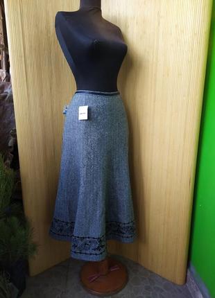 Шерстяная юбка в елочку с вышивкой gerry weber1 фото