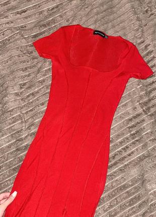 Красное платье в рубчик  женское xs-s в обтяжку по фигуре2 фото