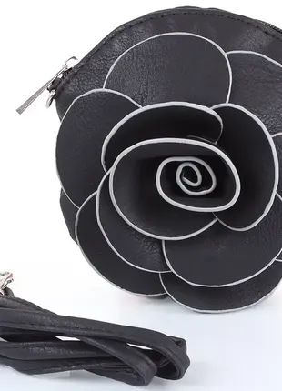 Сумка клатч через плечо с огромным цветком чёрная кошелёк3 фото