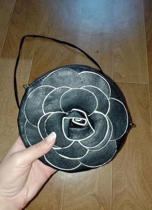 Сумка клатч через плечо с огромным цветком чёрная кошелёк8 фото