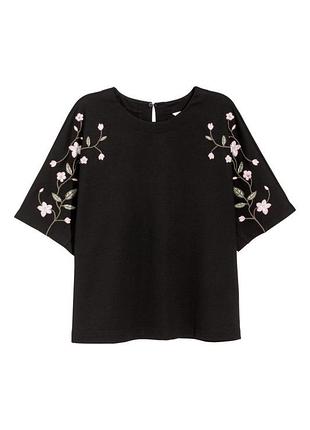 Черный вышитый топ футболка вышиванка h&m