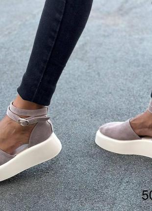 Трендові жіночі натуральні туфлі з ремінцем, туфлі пудрового кольору на завищеній підошві6 фото