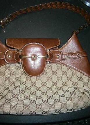 Gucci signature monogram and leather hobo bag оригінал рідкісний лот !