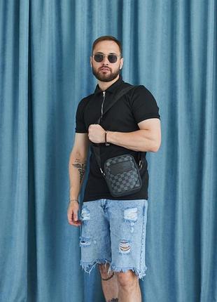 Месенджер шкіряний louis vuitton сіра з чорним клітка