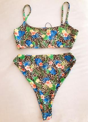 Секси купальник в леопардово-тропический принт