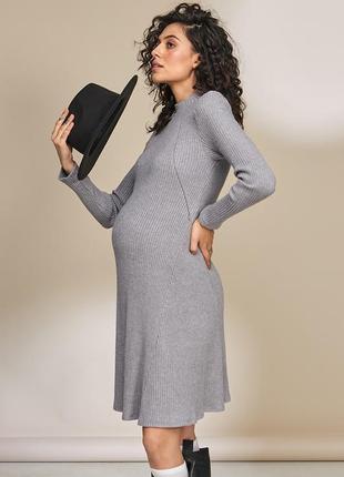 Тепла сукня у рубчик для вагітних та годування elma dr-33.042 сірий меланж5 фото