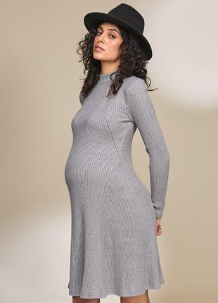 Тепла сукня у рубчик для вагітних та годування elma dr-33.042 сірий меланж3 фото