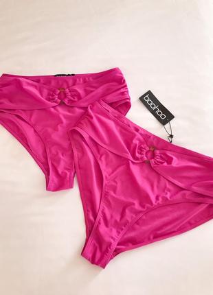 Шикарные малиновые купальные трусики с высокой посадкой