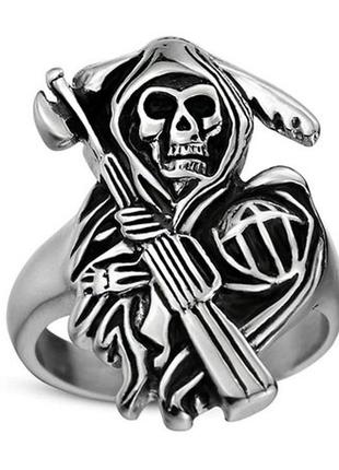 Стильное кольцо череп смерть с косой рок, хэллоуин, новое! арт. 5206