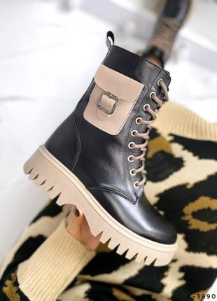 Натуральні шкіряні чорні демісезонні та зимові черевики на підошві кольору мокко6 фото