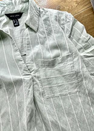 Оливковая фисташковая рубашка в белую полоску 💚4 фото