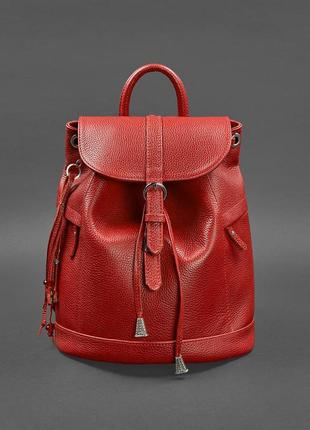 Рюкзак-сумка кожаный женский красный олсен