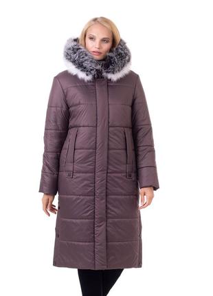 Зимове жіноче темно-синє пальто з натуральним хутром з 48 по 58 розмір4 фото