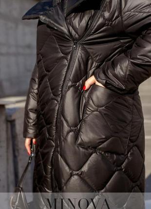 Черное стёганное зимнее пальто  батал с 48-70 размер4 фото