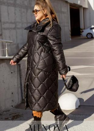 Черное стёганное зимнее пальто  батал с 48-70 размер2 фото