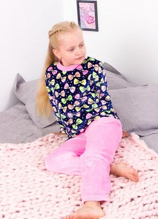 Тёплая уютная пижама для девочек из велософта  92 -134 см
