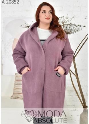 Женское красивое пальто с альпаки свободного кроя супер батал  62-683 фото