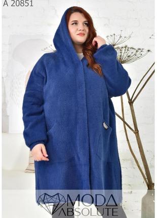 Женское красивое пальто с альпаки свободного кроя супер батал  62-684 фото