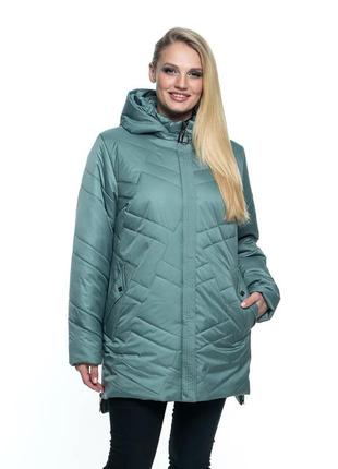 Стёганная демисезонная женская куртка свободного кроя цвета мяты  батал с 54 по 70 размер
