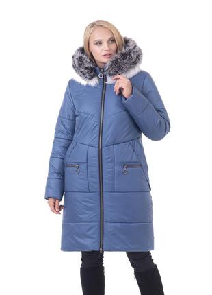 Стільне молодіжне зимове пальто з натуральним хутром під чорнобурку з 48 по 58 розмір