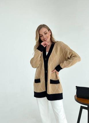 Оверсайз кардиган на гудзиках теплий вязаний кардиган жіночий кардиган з вовною