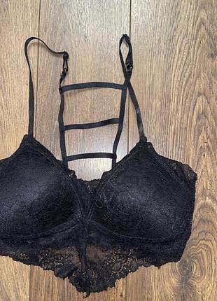 Стильный черный ажурный бюстгальтер браллет с чашками s, 75b/c